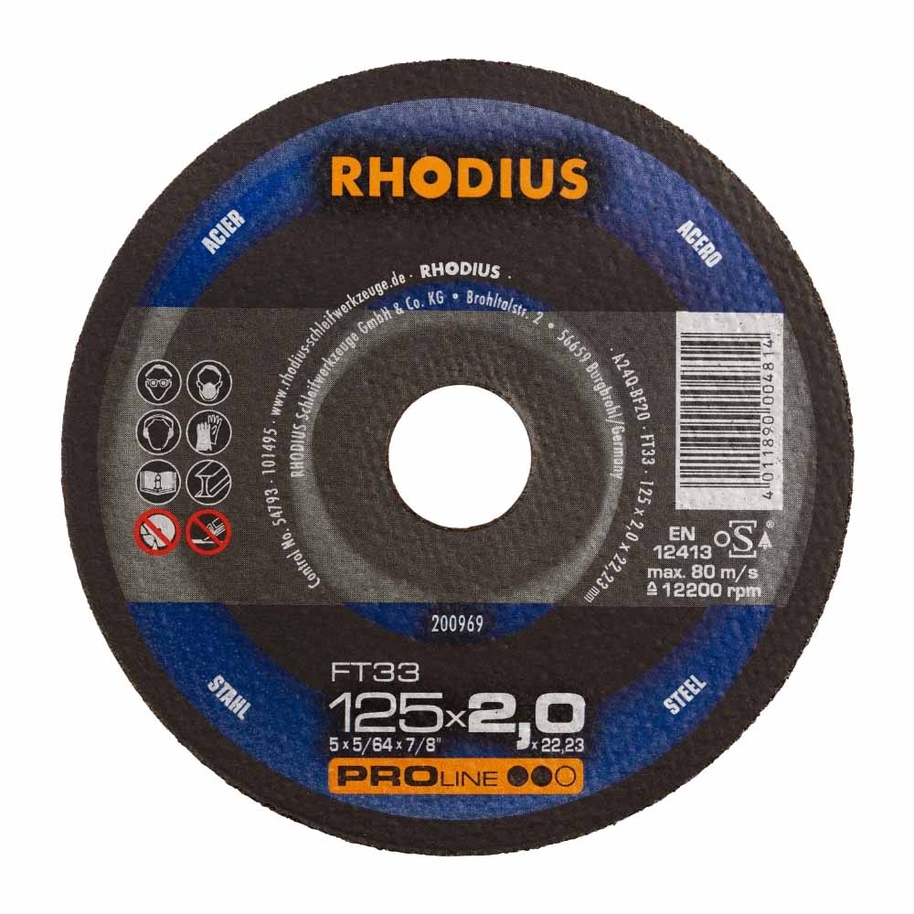 Rhodius - Doorslijpschijf voor metaal - Pro - 125 x 2,0 x 22,23 mm - FT33 Rhodius - Doorslijpschijf voor metaal - Pro - 125 x 2,0 x 22,23 mm - FT33