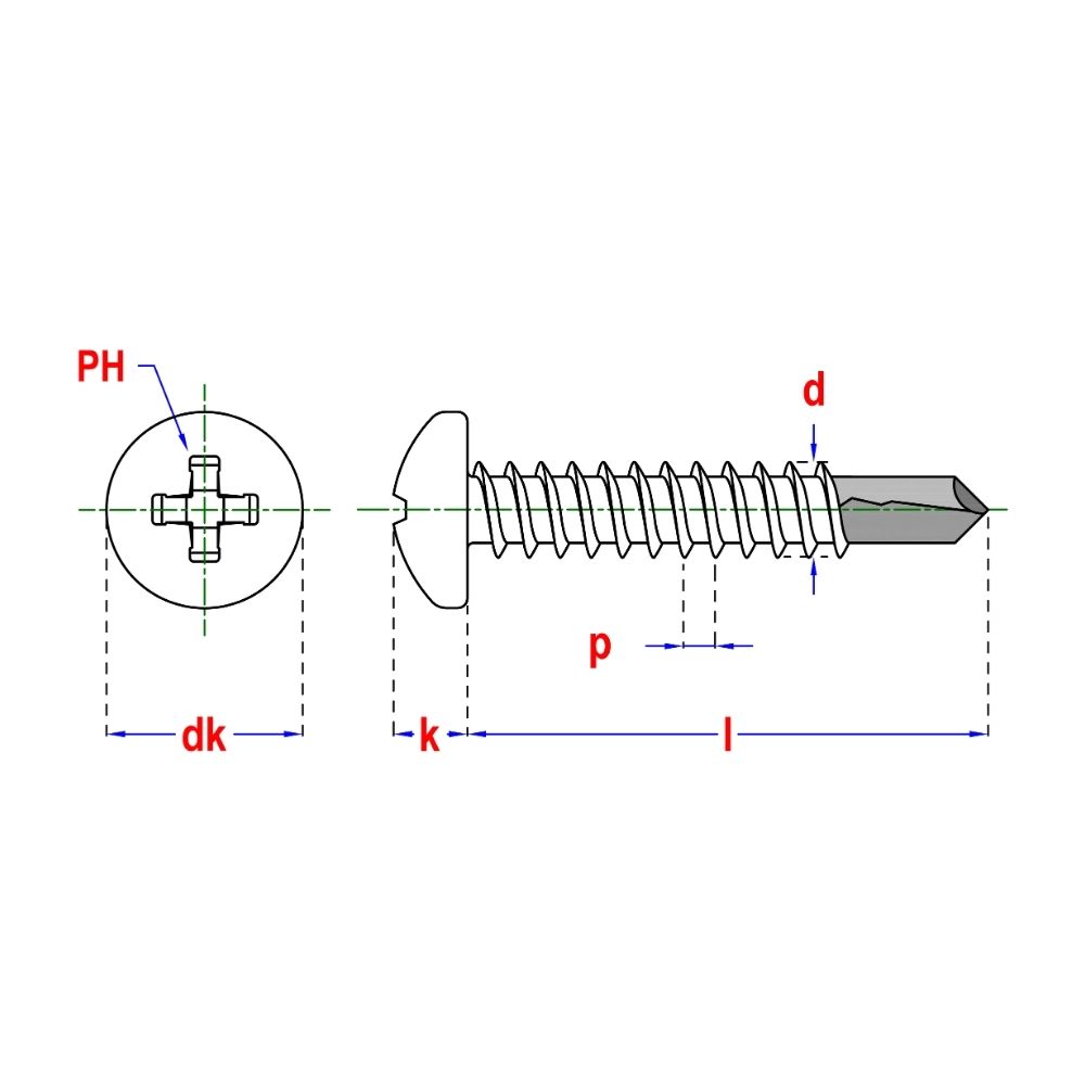 Zelfborende Plaatschroeven - Phillips 2 Cilinderkop - 4,2 x 32mm - Voldraad - RVS (200 stuks)