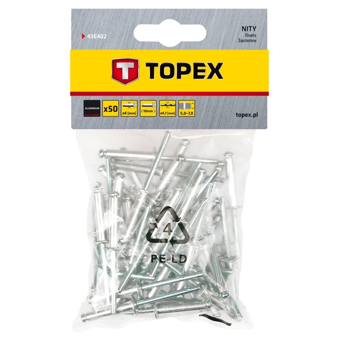 Topex - Popnagels - 4,0 x 10mm (50 stuks) Topex - Popnagels - 4,0 x 10mm (50 stuks)