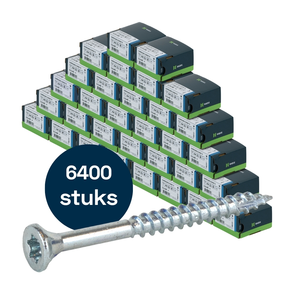 Radix Torx 20 Spaanplaatschroef - Platkop + Snijpunt - 3,5 x 40mm/24 - Verzinkt - Deeldraad (6400 stuks) VOLLE DOOS!
