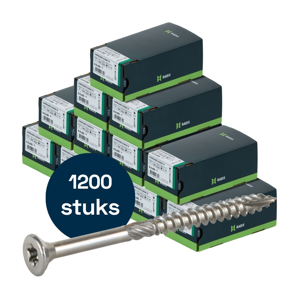Radix Torx 30 Spaanplaatschroef - Platkop + Snijpunt - 6,0 x 80mm/42 - RVS - Deeldraad (1200 stuks) VOLLE DOOS!