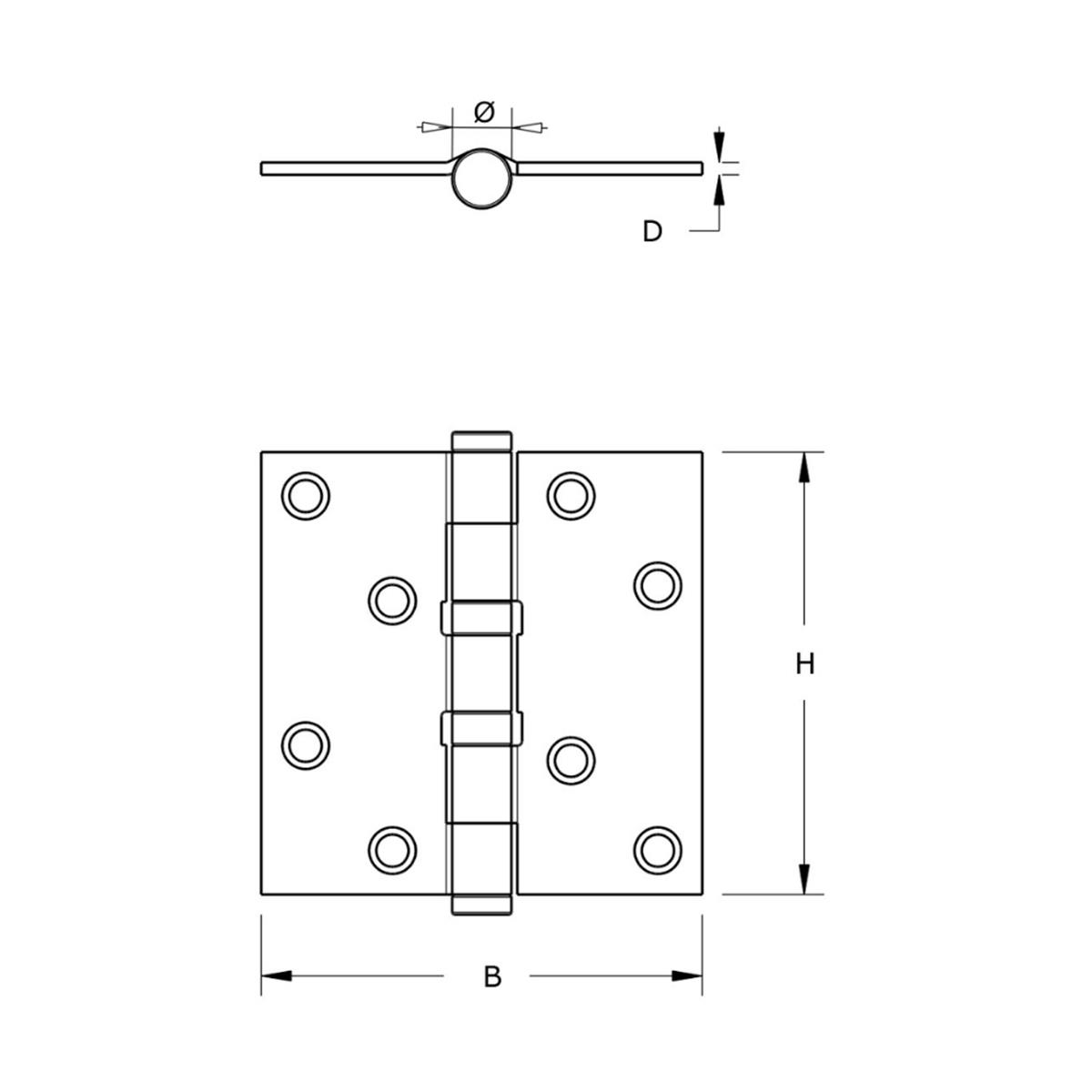 Kogellagerscharnier - Rechte hoeken - 89x89mm - RVS pen - RVS Geborsteld Kogellagerscharnier - Rechte hoeken - 89x89mm - RVS pen - RVS Geborsteld