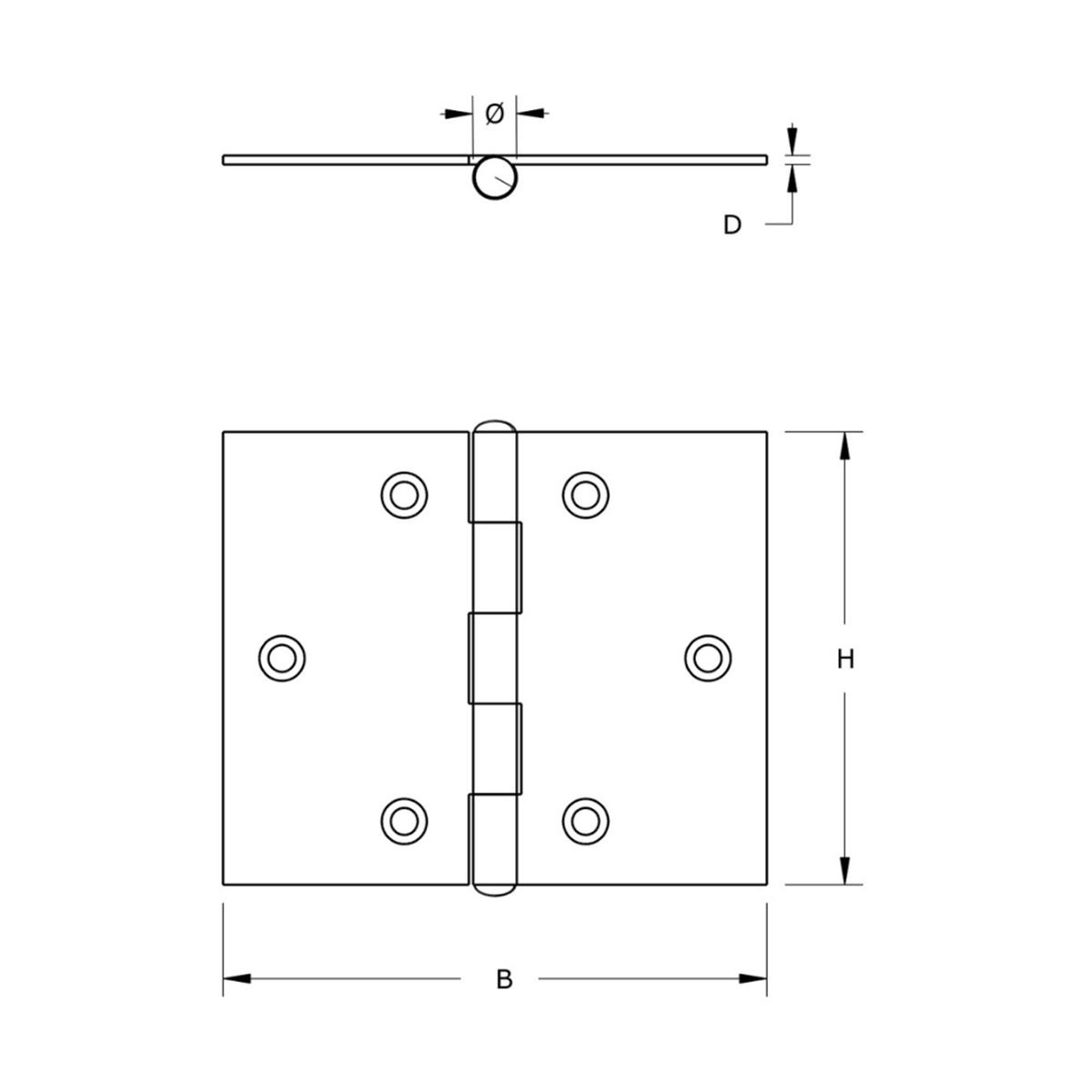 Smalscharnier - 60x46mm - Vaste messing pen - Staal - Verzinkt Smalscharnier - 60x46mm - Vaste messing pen - Staal - Verzinkt