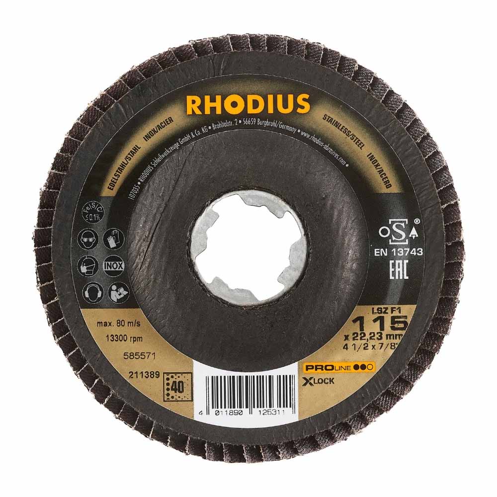 Rhodius - Lamellenschijf - Pro - 115 mm - K40 - X-Lock LSZ F1 Rhodius - Lamellenschijf - Pro - 115 mm - K40 - X-Lock LSZ F1