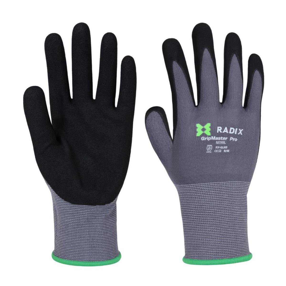 Radix GripMaster Pro - Werkhandschoenen - Nitril Micro Foam Sandy - Black/Grey - M8 / M