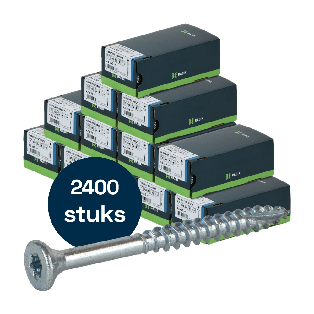 Radix Torx 20 Spaanplaatschroef - Platkop + Snijpunt - 4,5 x 50mm/30 - Verzinkt - Deeldraad (2400 stuks) VOLLE DOOS!