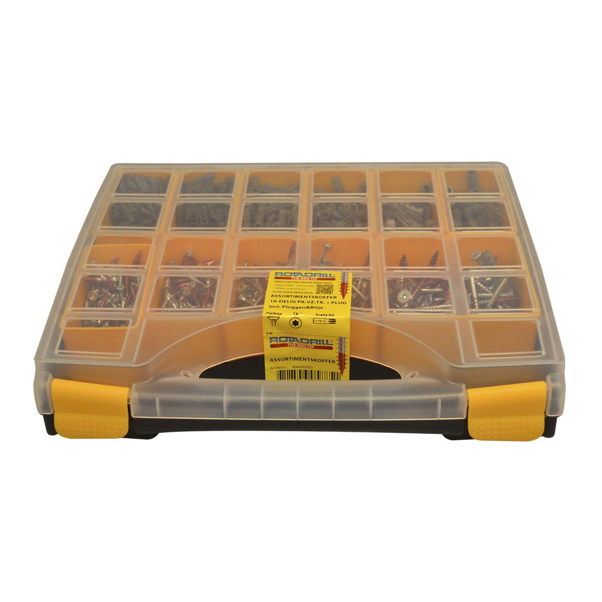 Rotadrill - Assortimentkoffer XL - Torx met pluggen Platkop - Voldraad - Verzinkt (12)