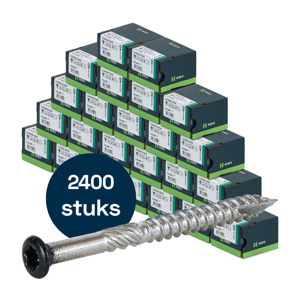 Radix - Potdeksel - Tuinhout schroeven - Zwarte kop - Torx 5,0x60mm - RVS (2400 stuks) VOLLE DOOS!