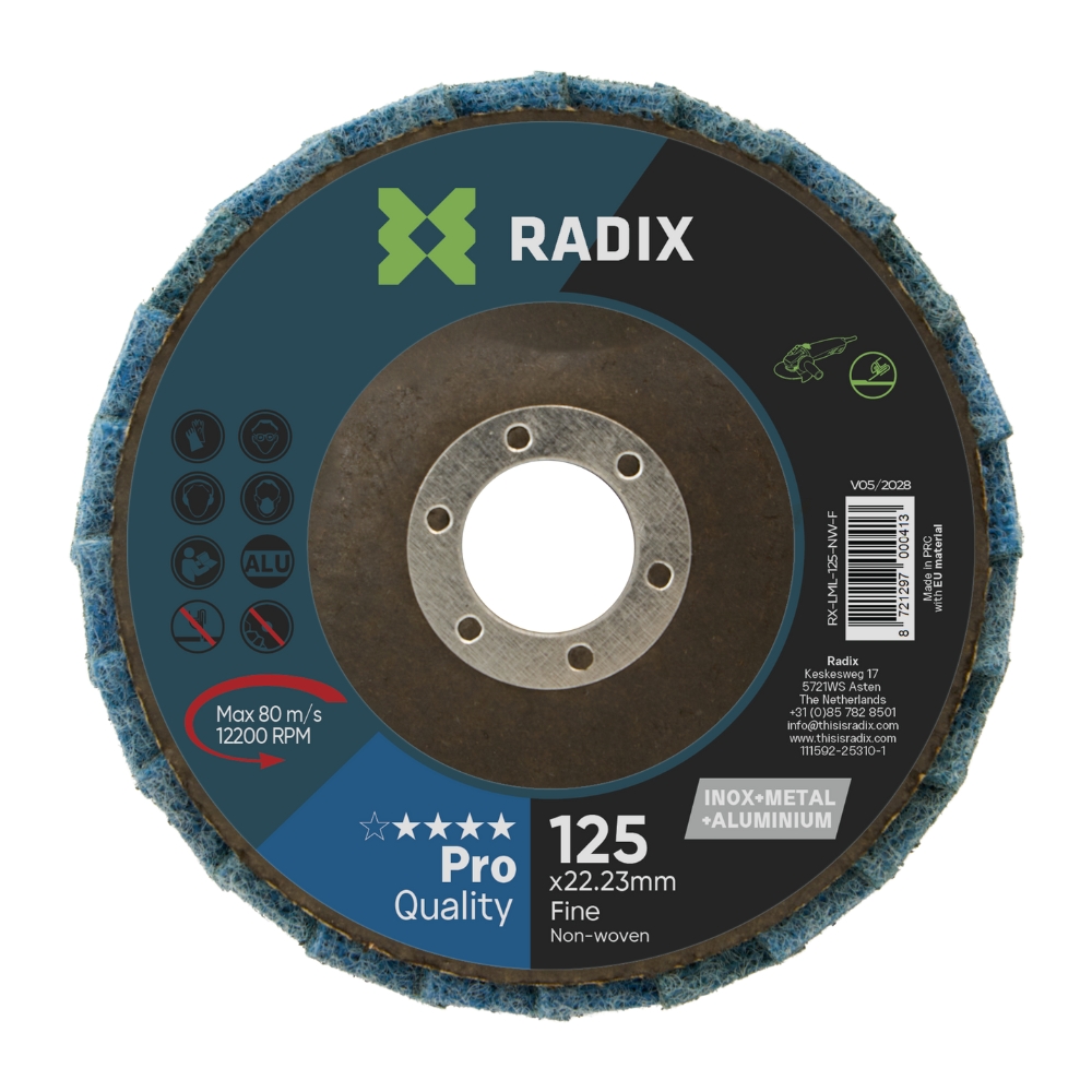 Radix - Lamellenschijf - Non-woven - Polijstschijf Inox, Staal & Aluminium - 125 x 22,23 mm - Fijn