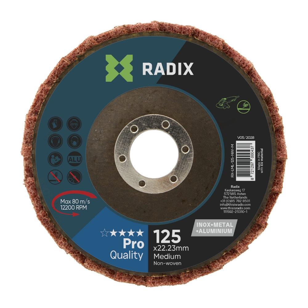 Radix - Lamellenschijf - Non-woven - Polijstschijf Inox, Staal & Aluminium - 125 x 22,23 mm - Medium