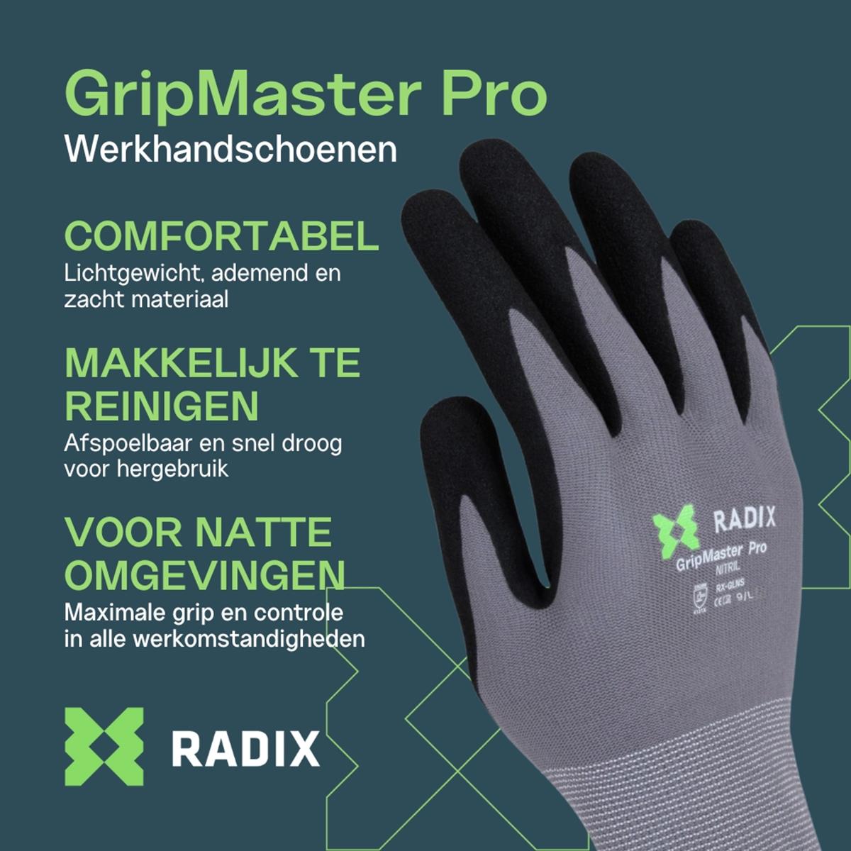 Radix GripMaster Pro - Werkhandschoenen - Nitril Micro Foam Sandy - Black/Grey - M9 / L Radix GripMaster Pro - Werkhandschoenen - Nitril Micro Foam Sandy - Black/Grey - M9 / L