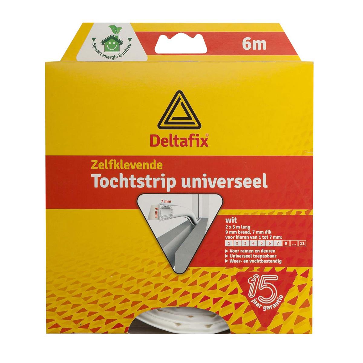 Deltafix - Tochtstrip Universeel - Zelfklevend - TP Rubber - 6 m x 9 mm x 7 mm - Wit