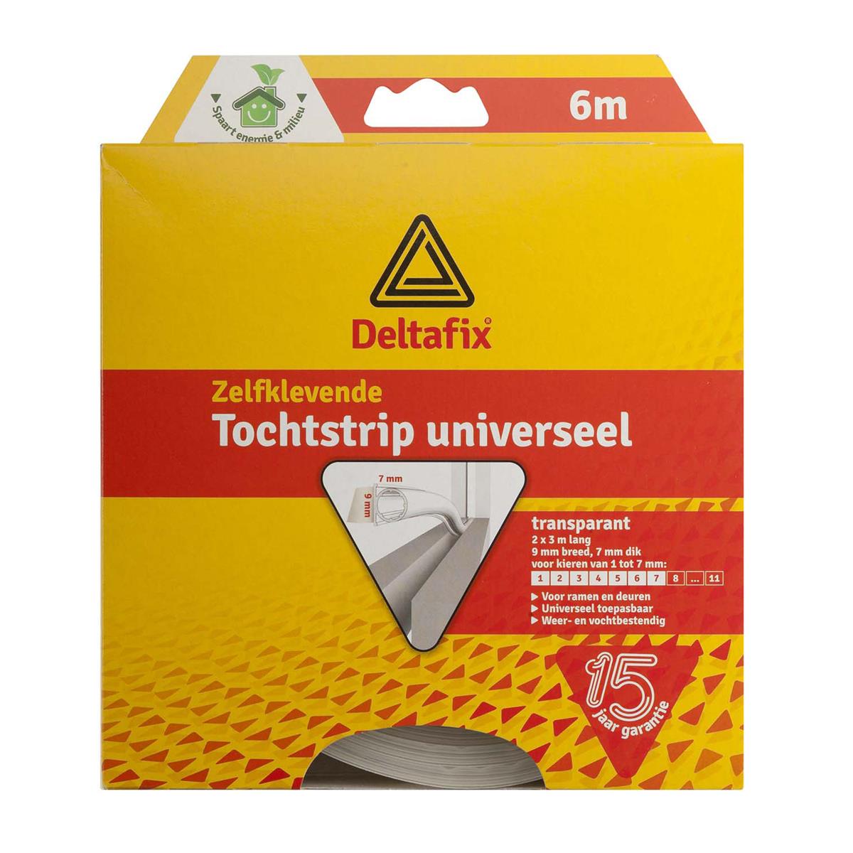 Deltafix - Tochtstrip Universeel - Zelfklevend - TP rubber - 6 m x 9 mm x 7 mm - Transparant