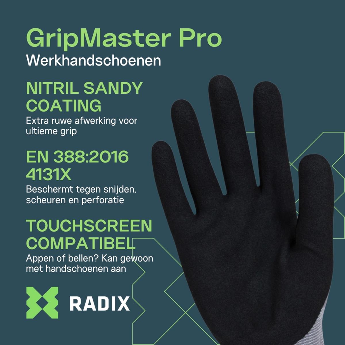 Radix GripMaster Pro - Werkhandschoenen - Nitril Micro Foam Sandy - Black/Grey - M9 / L Radix GripMaster Pro - Werkhandschoenen - Nitril Micro Foam Sandy - Black/Grey - M9 / L