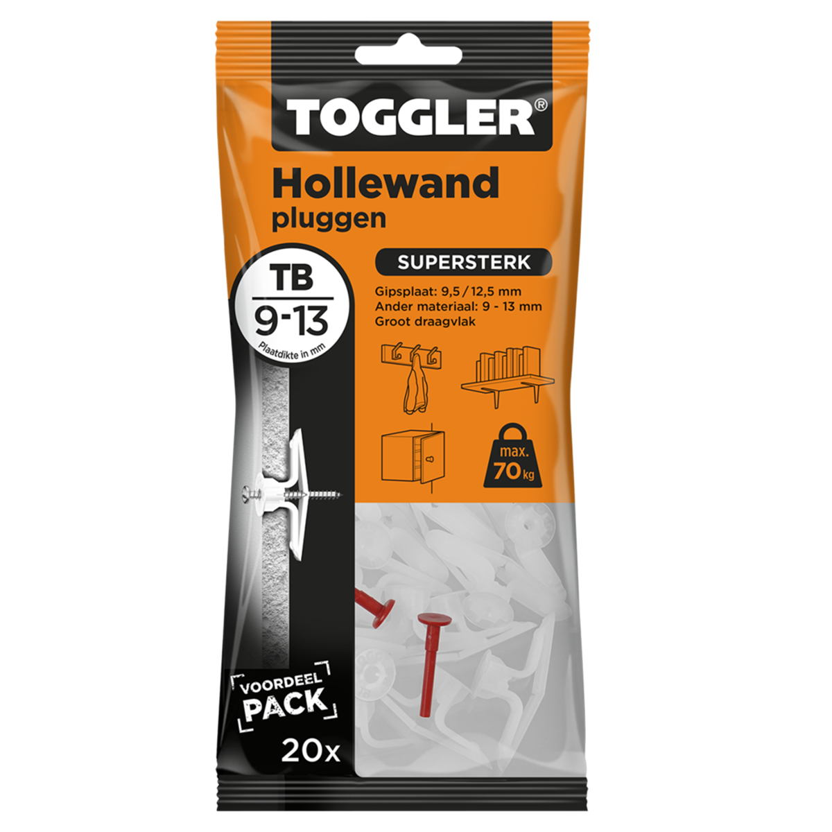 TOGGLER Hollewandpluggen - TB - 9-13mm Plaatdikte (20 stuks) TOGGLER Hollewandpluggen - TB - 9-13mm Plaatdikte (20 stuks)