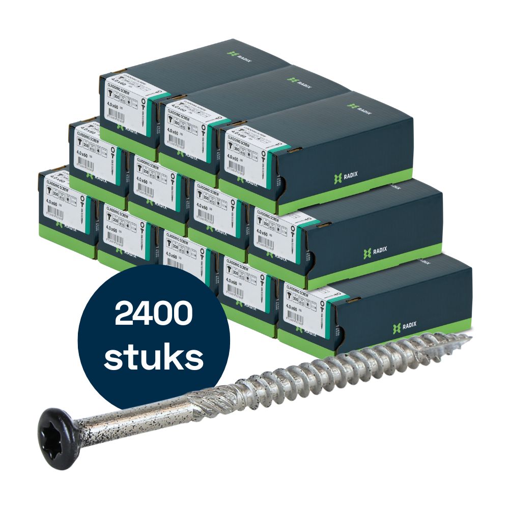 Radix - Potdeksel - Tuinhout schroeven - Zwarte kop - Torx 4,0x60mm - RVS (2400 stuks) VOLLE DOOS!