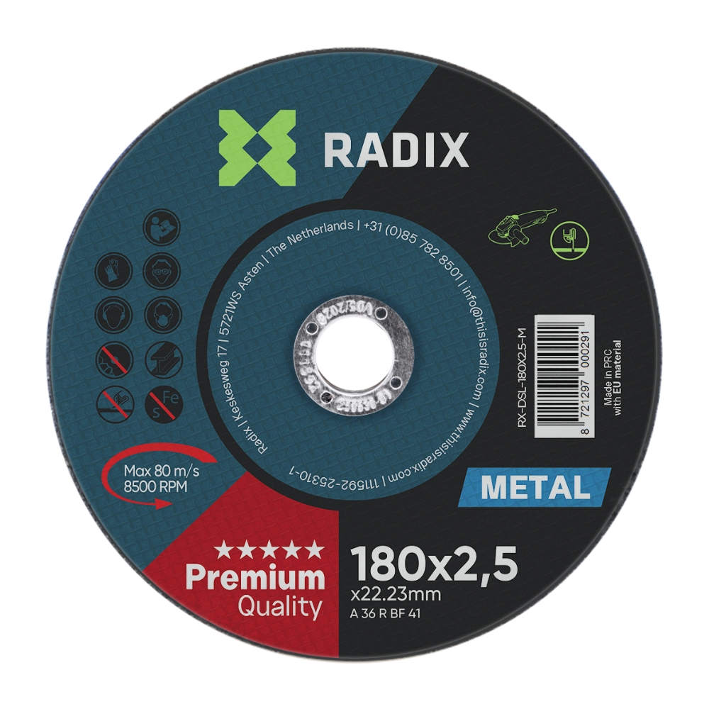Radix - Doorslijpschijf - Metaal - 180 x 2,5 x 22,23 mm Radix - Doorslijpschijf - Metaal - 180 x 2,5 x 22,23 mm