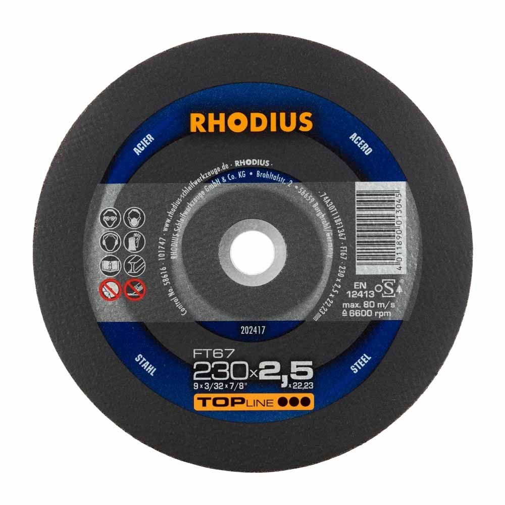 Rhodius - Doorslijpschijf voor metaal - Premium - 230 x 2,5 x 22,23 mm - FT67 Rhodius - Doorslijpschijf voor metaal - Premium - 230 x 2,5 x 22,23 mm - FT67