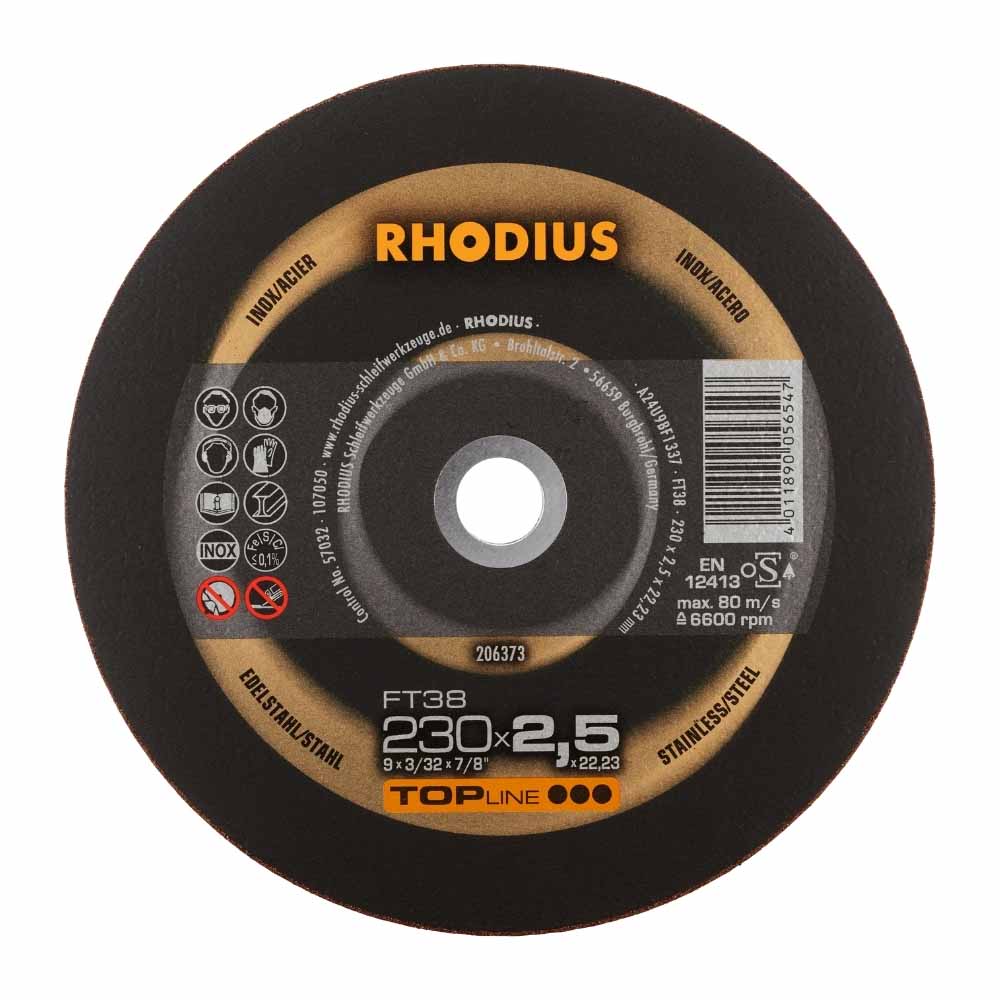 Rhodius - Doorslijpschijf voor inox en metaal - Premium - 230 x 2,5 x 22,23 mm - FT38 Rhodius - Doorslijpschijf voor inox en metaal - Premium - 230 x 2,5 x 22,23 mm - FT38