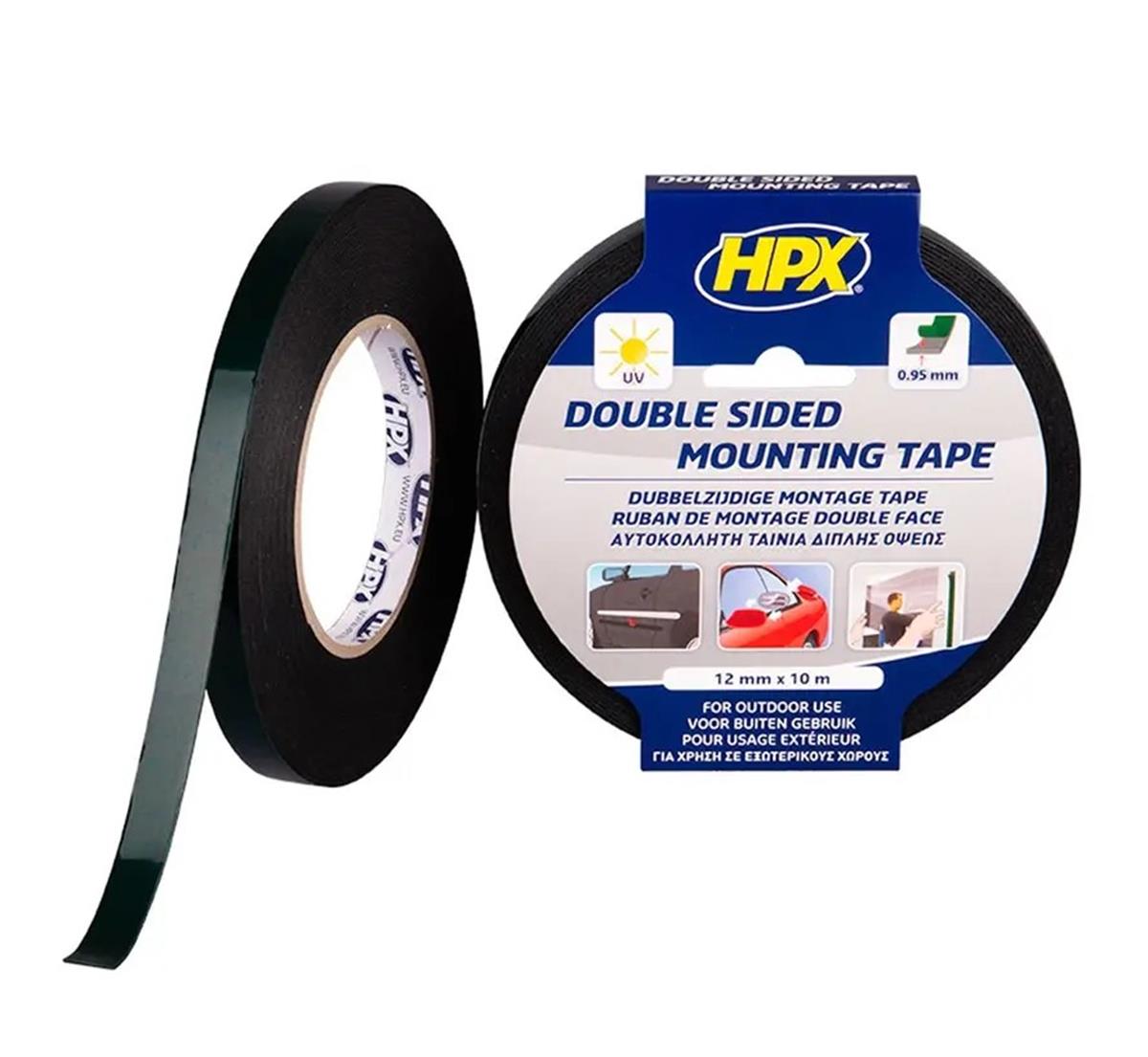 HPX - Dubbelzijdige bevestigingstape - Zwart - 12mm x 10m