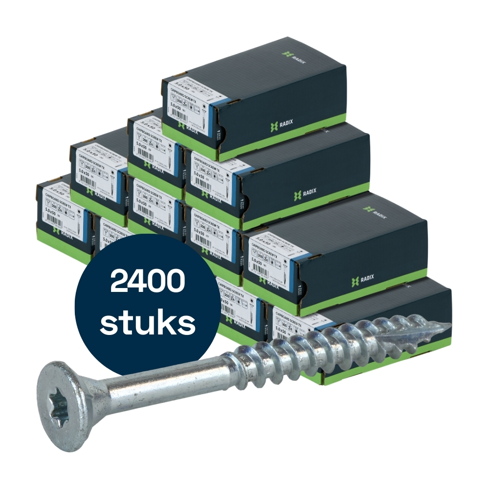 Radix Torx 20 Spaanplaatschroef - Platkop + Snijpunt - 5,0 x 50mm/30 - Verzinkt - Deeldraad (2400 stuks) VOLLE DOOS!