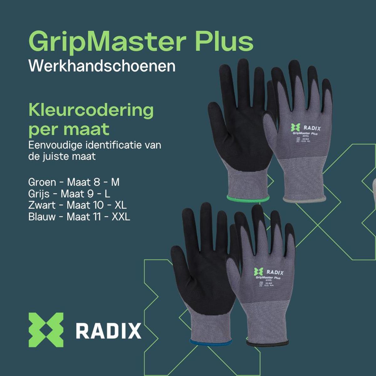 Radix GripMaster Plus - Werkhandschoenen - Nitril Micro Foam - Black/Grey - M8 / M