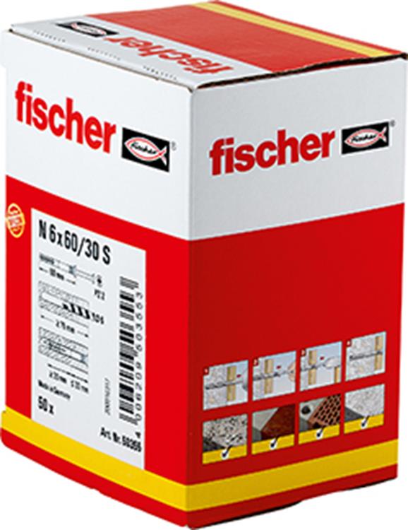 Fischer - N-S - Nagelpluggen/Slagpluggen - 6 x 60mm (50 stuks) Fischer - N-S - Nagelpluggen/Slagpluggen - 6 x 60mm (50 stuks)