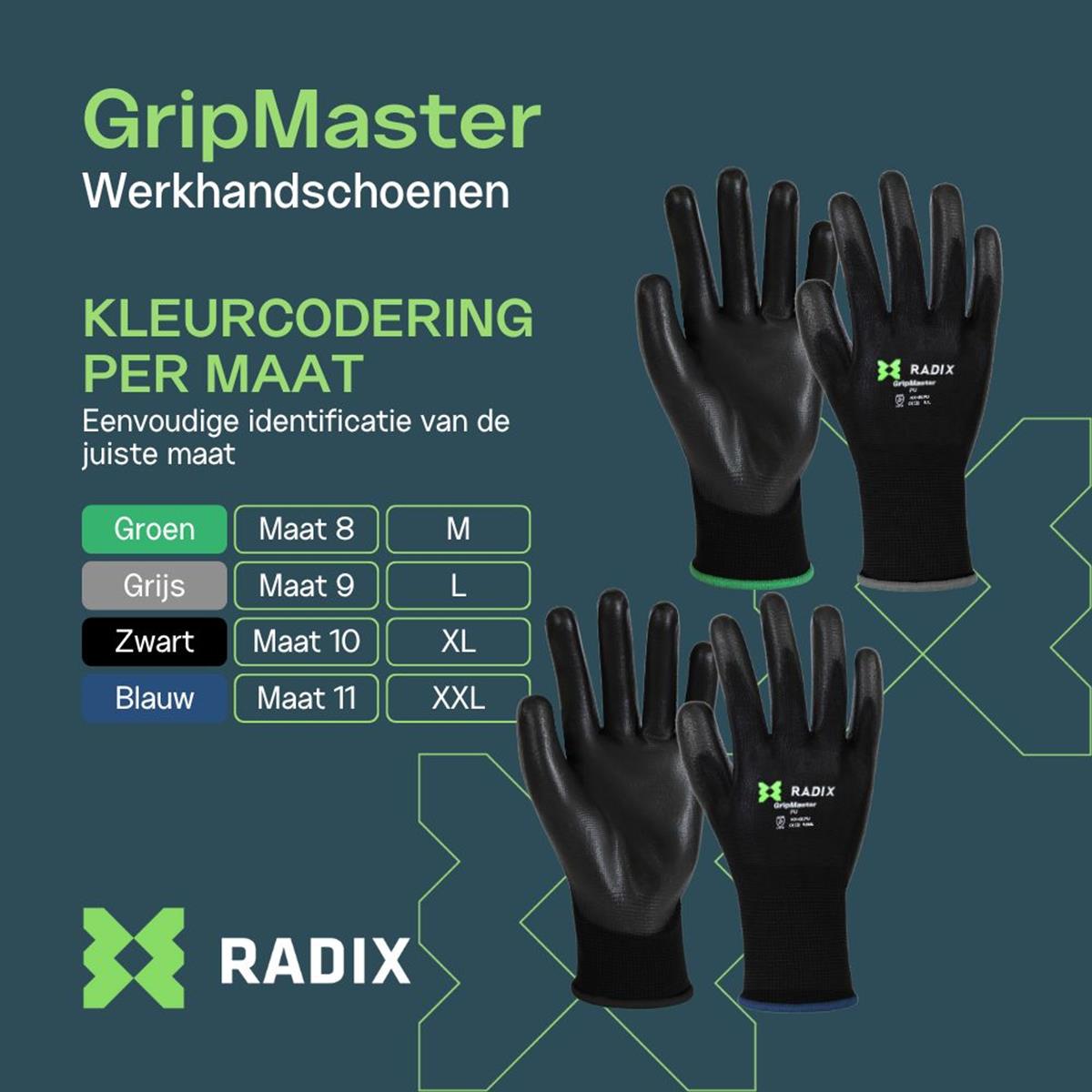 Radix GripMaster - Werkhandschoenen - PU Black - M11 / XXL Radix GripMaster - Werkhandschoenen - PU Black - M11 / XXL