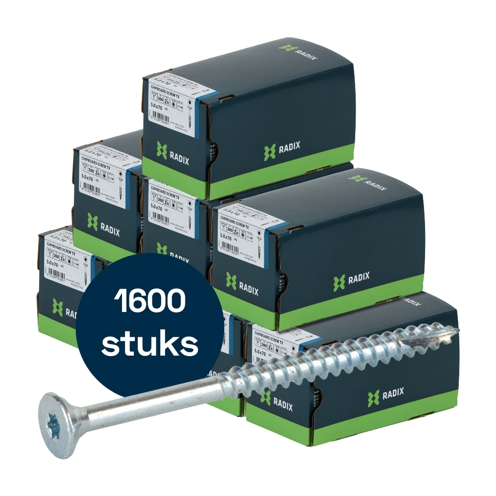 Radix Torx 20 Spaanplaatschroef - Platkop + Snijpunt - 5,0 x 70mm/42 - Verzinkt - Deeldraad (1600 stuks) VOLLE DOOS!