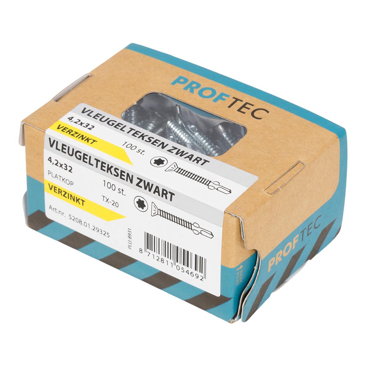 Proftec - Vleugelteks/Poortframe schroeven - Torx 20 - 4,2x32mm - Verzinkt - Zwarte kop (100 stuks) Proftec - Vleugelteks/Poortframe schroeven - Torx 20 - 4,2x32mm - Verzinkt - Zwarte kop (100 stuks)