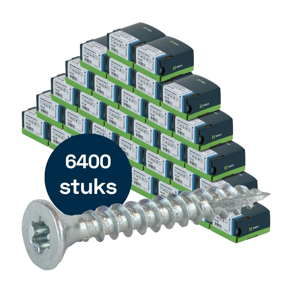 Radix Torx 20 Spaanplaatschroef - Platkop + Snijpunt - 4,0 x 30mm - Verzinkt - Voldraad (6400 stuks) VOLLE DOOS!
