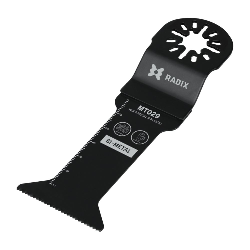Radix - Multitool zaagblad - Bi-metaal - 18 tanden (1.4mm) - Gefreesd - 68x44mm - gesloten aansluiting Radix - Multitool zaagblad - Bi-metaal - 18 tanden (1.4mm) - Gefreesd - 68x44mm - gesloten aansluiting