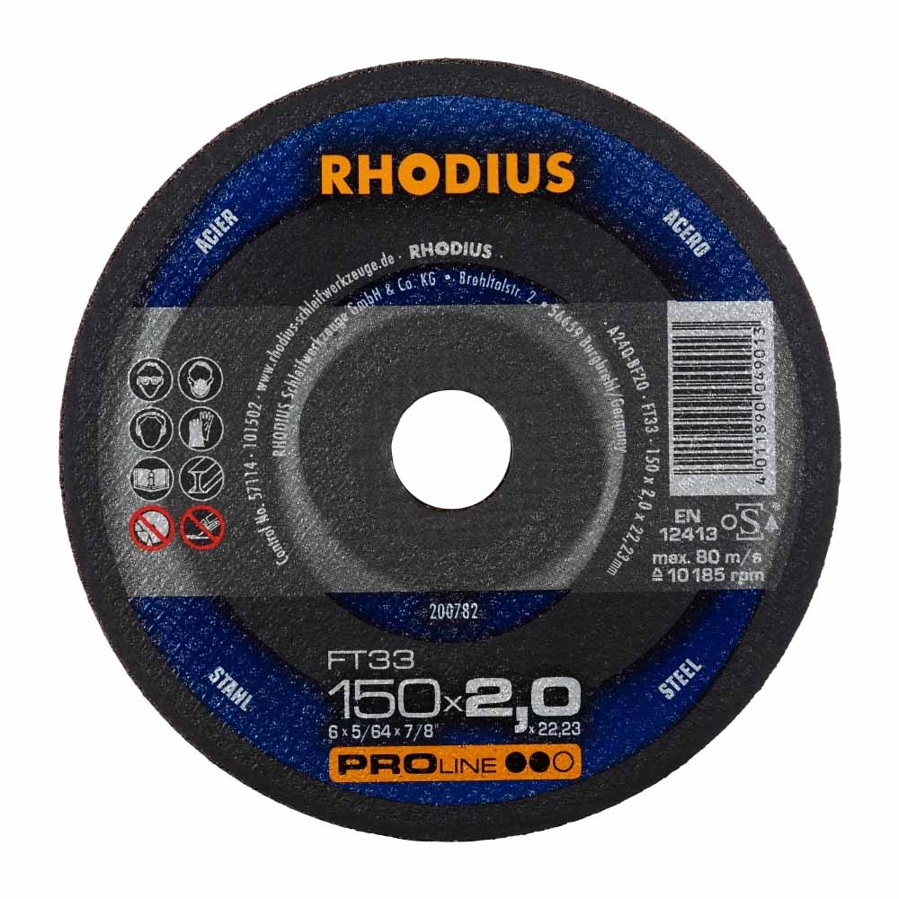 Rhodius - Doorslijpschijf voor metaal - Pro - 150 x 2,0 x 22,23 mm - FT33 Rhodius - Doorslijpschijf voor metaal - Pro - 150 x 2,0 x 22,23 mm - FT33