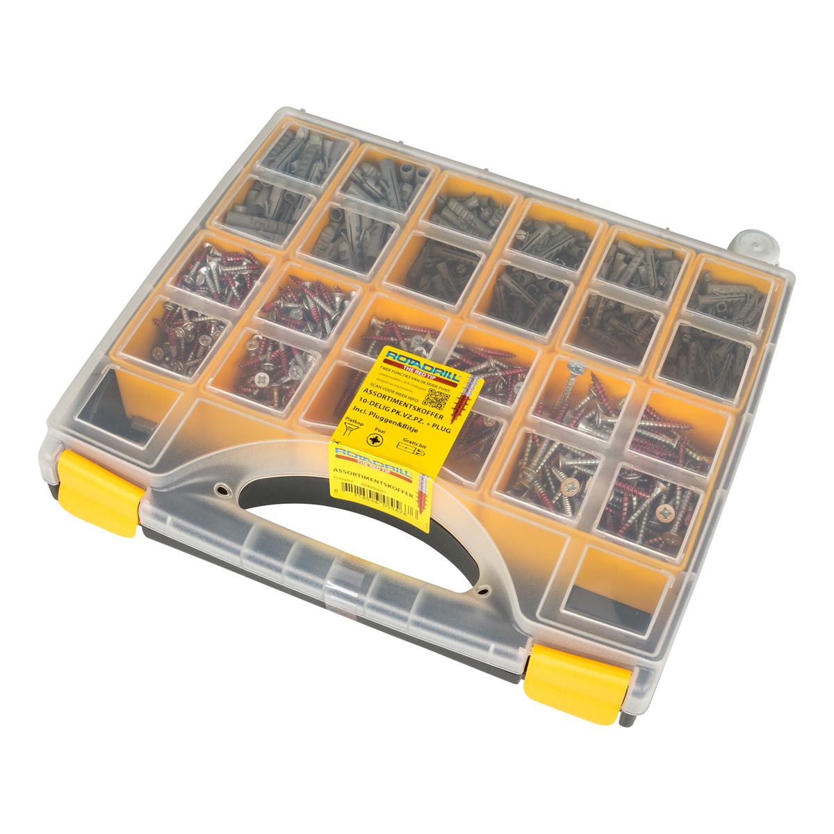 Rotadrill - Assortimentkoffer XL - Pozidrive met pluggen Platkop - Voldraad - Verzinkt (12)