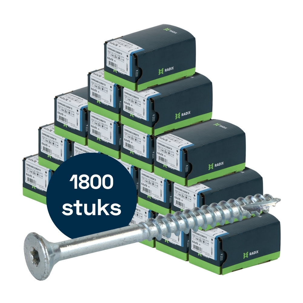 Radix Torx 25 Spaanplaatschroef - Platkop + Snijpunt - 6,0 x 70mm/42 - Verzinkt - Deeldraad (1800 stuks) VOLLE DOOS!